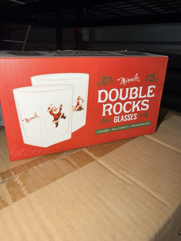 Miracle Double Rocks Glasses Set Of Two Santa Retro Christmas Holiday 