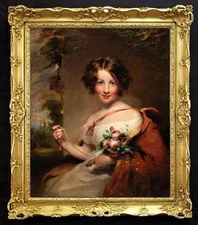 Handmade Old Master-Art Antique Oil Painting Women girl on canvas 24"x30"