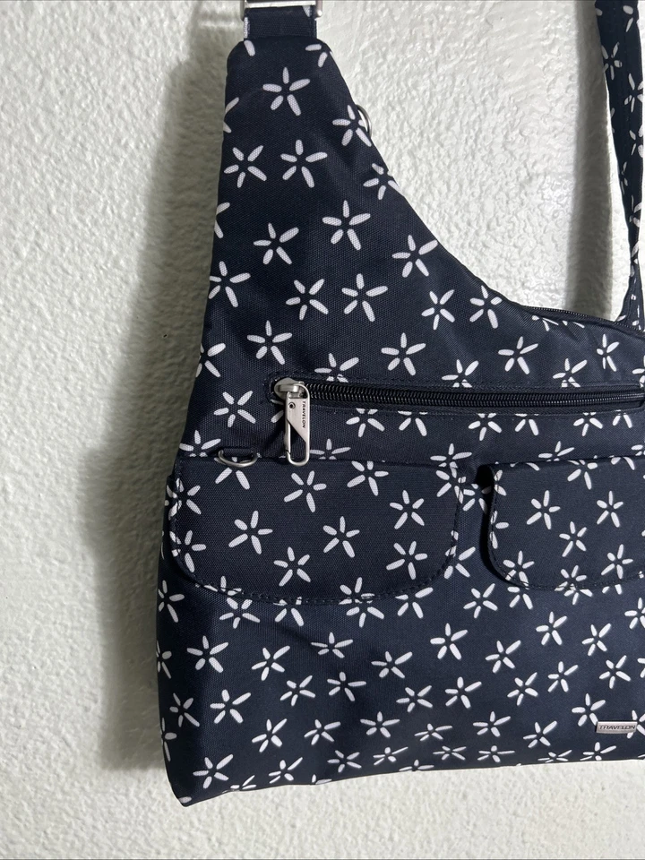 Bolso de Viaje Bandolera Travelon RFID Negro Blanco 11x11x2 Floral Foto 2 de 4