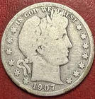 1907-D Barber Silver Half Dollar. Free Shipping