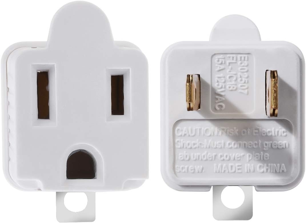 2-Pack Polarized Grounding Adapter Outlet (3 Prong to 2 2 Pack, White 