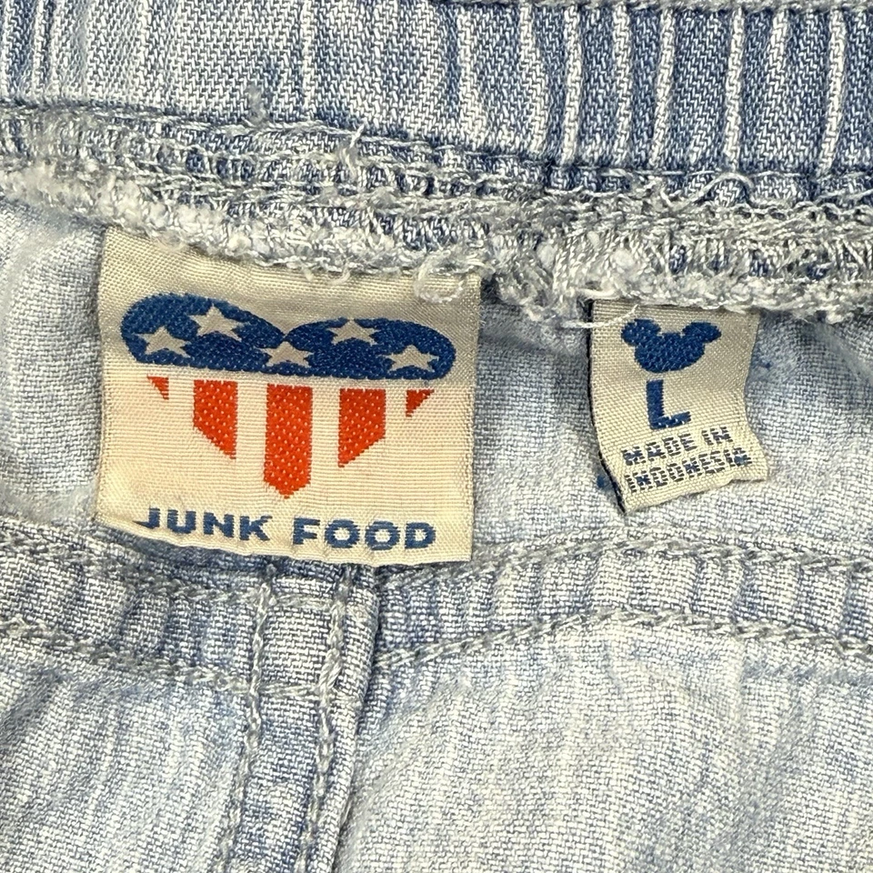 Pantalones Cortos Mickey Mouse Disney Para Mujer L Azul Comida Chatarra Lavado Ligero Bordados Foto 4 de 4