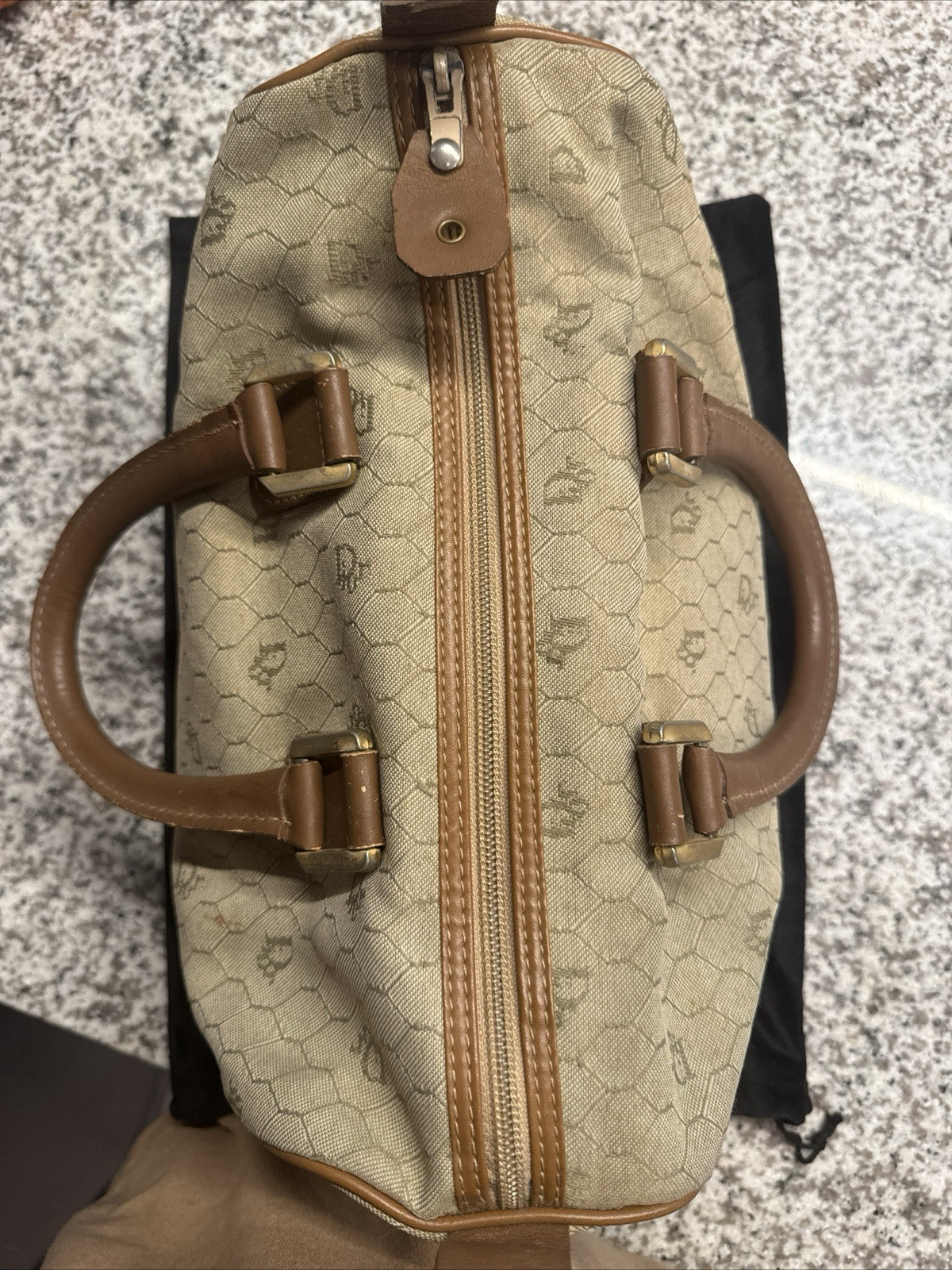 Vintage Christian Dior Beige Honeycomb Mini Boston Bag