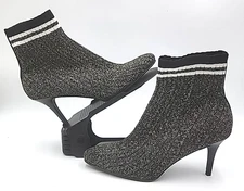 New Stuart Weitzman Waverly Sock Boots Ankle Black Gold Stretch Women’s 10M