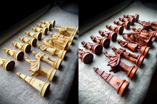 Unique Wooden Chess Set Fantasy – Dragons Medieval Style Handmade Knights Custom - Picture 8 of 20