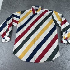 VTG Tommy Hilfiger Shirt Mens Large Multicolor Striped Button Up Crest Logo
