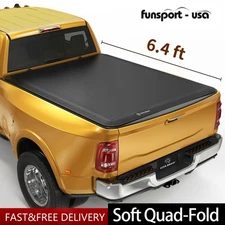 6.4ft Soft 4-Fold Truck Bed Tonneau Cover For 2003-2025 Dodge Ram 1500 2500 3500