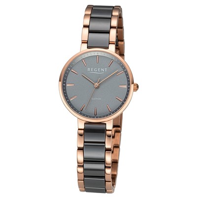 Regent Uhr Damen Rosegold Schwarz Regent Damen Armbanduhr Analog