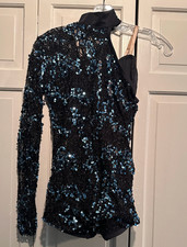Sequined black and blue asymmetrical sleeve costume- large child