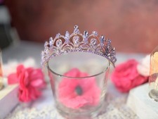 Lavender Purple Rhinestone Tiara Crown Gold Tone Bridal Pageant NEW