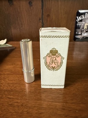 Vintage Revlon Lipstick Tube White Striped With Rhinestones (Tube Is Empty)