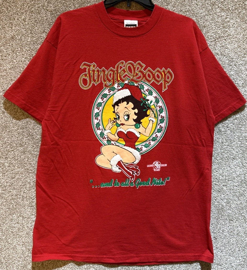 Vintage 90s Betty Boop Jingle Boop Christmas Double Sided Tee T-Shirt Size XL US