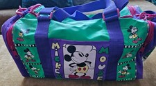Vintage 1990s Multicoloured Mickey Mouse Duffel Bag with Shoulder Strap & Handle