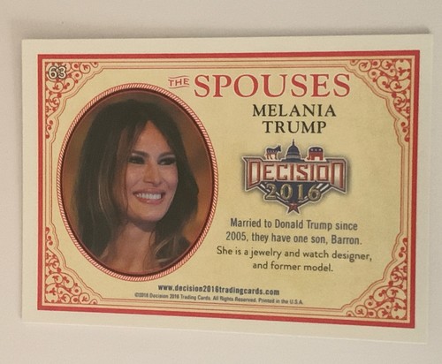 2016 Decision The Spouses Melania Trump Card #63 - Picture 2 of 2