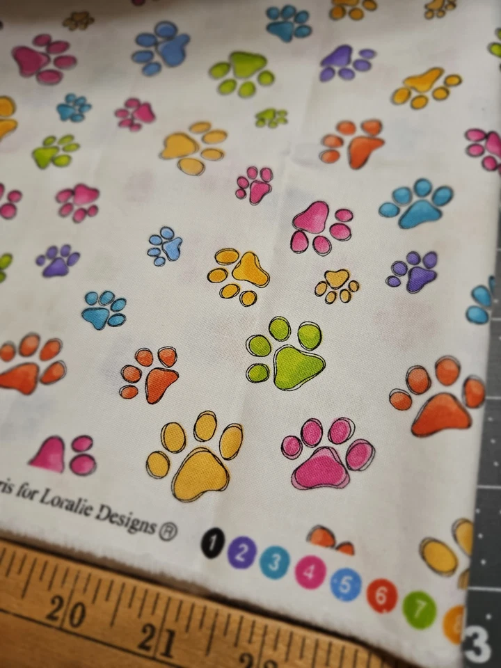 VTG LORALIE HARRIS PAWFUL White WITH COLORFUL DOG PAWS 22 X 44  - Image 2 of 3