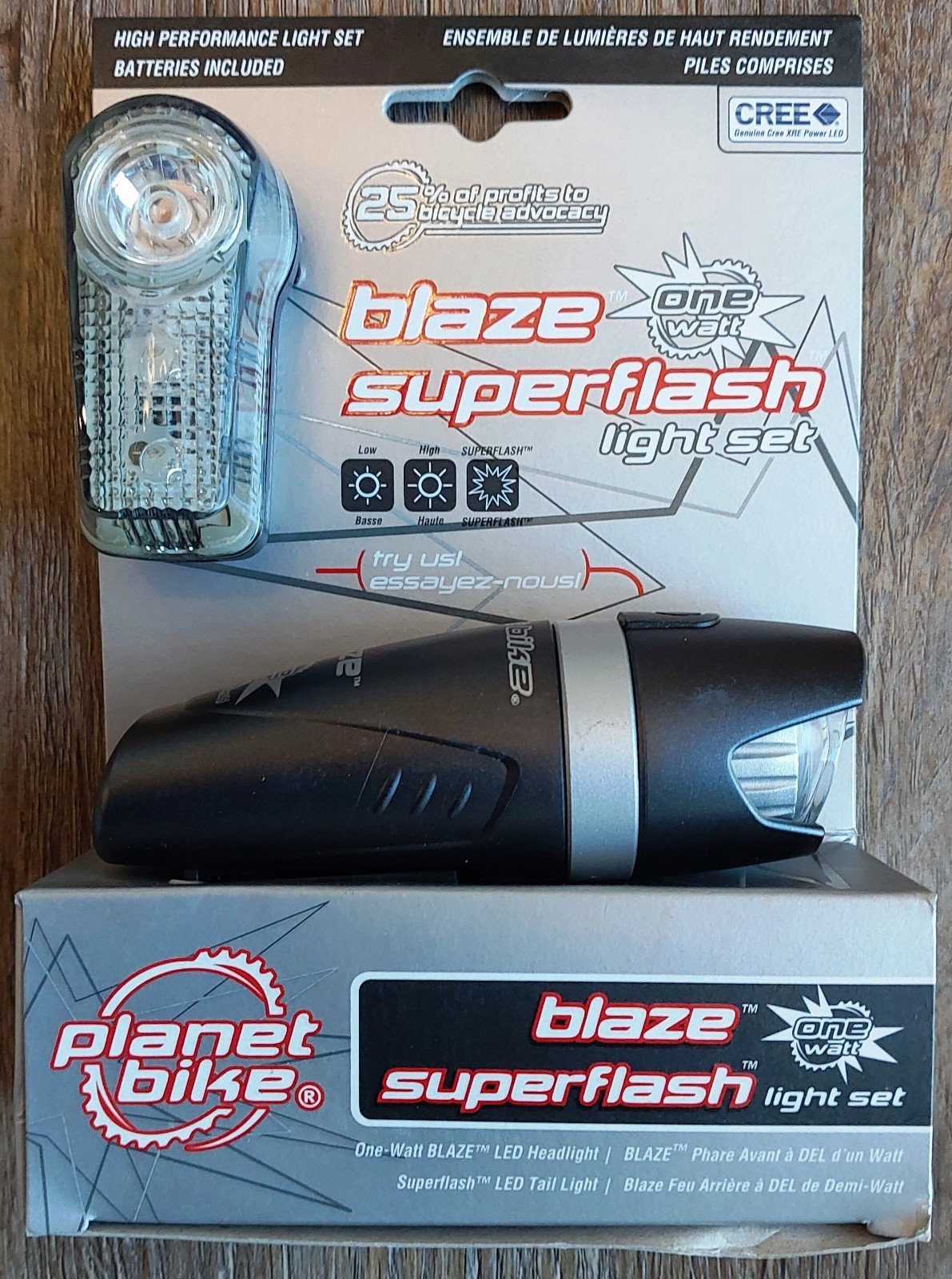 NIB Black Planet Bike Blaze 1 Watt LED Light Set Headlight Tail Light Superflash