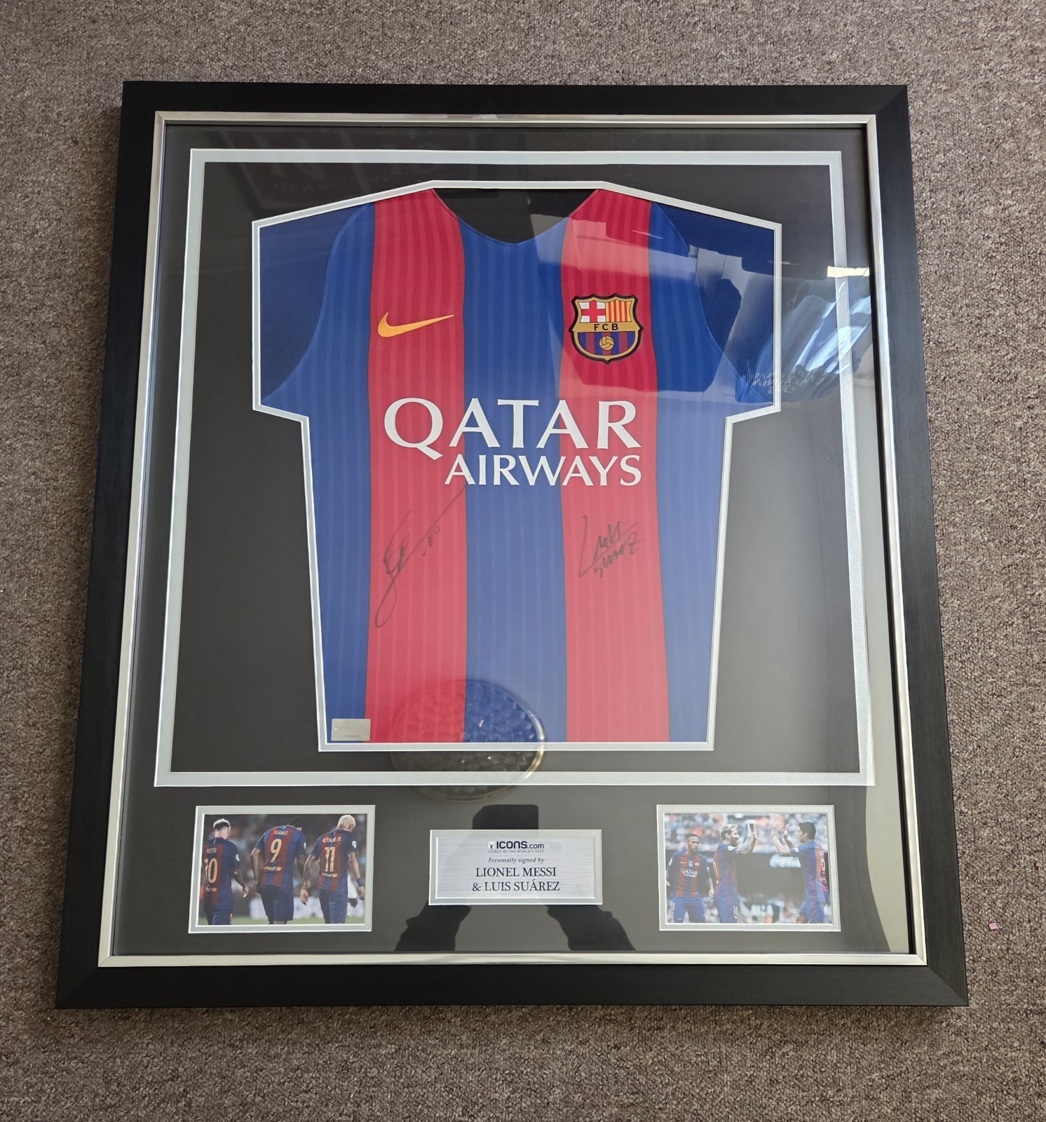 Camiseta Lionel Messi & Luis Suárez Oficial Firmada 2016-17 Barcelona Home ICONS