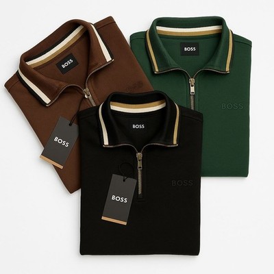 Hugo Boss Langarm-Pullover mit Kontrasteinsatz und 1/4-Halbreißverschluss