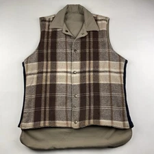 Vtg 70s Canadian Lumber Jac Reversible Vest Brown Plaid Size L/M Bell Shirt Ltd