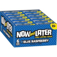 Now Later Original Taffy Chews Candy,Blue Raspberry 0.93 Ounce Bar, Pack of 24