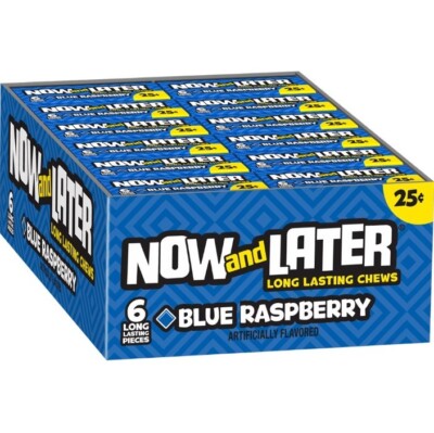 Now & Later Original Taffy Chews Candy,Blue Raspberry 0.93 Ounce Bar, Pack of 24