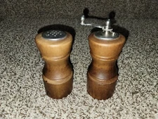 Vintage Chef Specialties Salt Shaker & Pepper Mill Wood Steel Forged