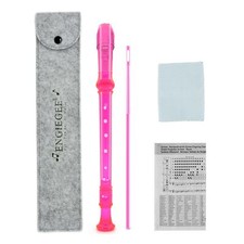 Soprano Descant Recorder 8-Hole Pink Transparent with Cleaning Rod Case Bag