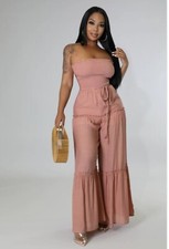 Wide Leg Jumpsuit With Waist Tie Size Medium
