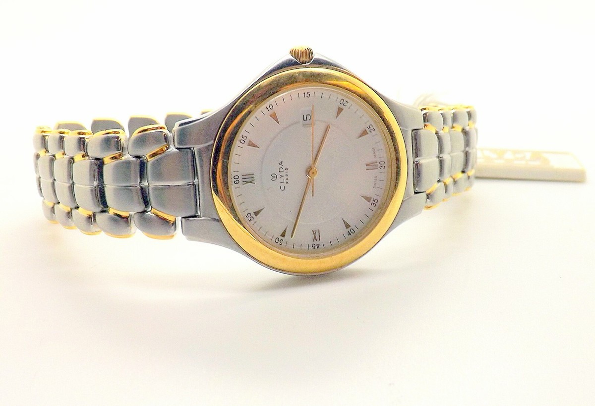 Clyda of Paris 18k Gold Plated Stainless Steel Men's Dress Swiss Wrist  Watch