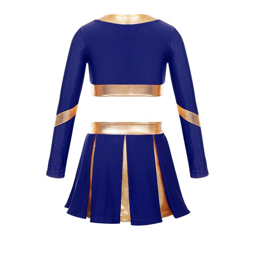 Kids Girls High School Uniform Fancy Dress Up Cheerleading Costume Long Sleeve - Picture 12 of 72