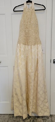 New Baracci Couture Gold Champagne  Lace Silk Ball Gown Long Dress Wedding