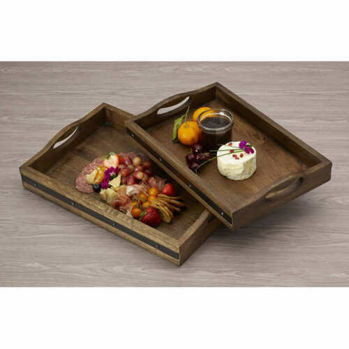 Mikasa Set of 2 Rome Vintage Nesting Tray Durable Mango Wood with Iron Detailing - Picture 5 of 7