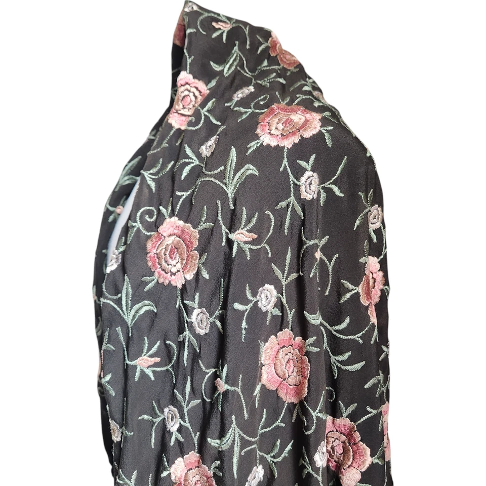 Antique Vintage Silk Embroidered Piano Shaw Floral Fringe Brown - Image 4 of 4