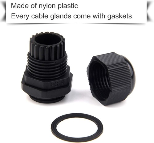 20pc PG13.5 Black Waterproof Nylon Black Cable Gland with Gasket and Lock Nut US - Picture 7 of 7