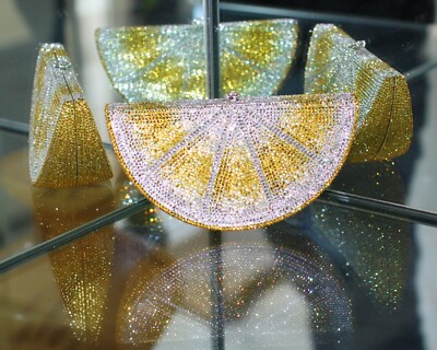 JUDITH LEIBER LEMON YELLOW SUN CITRUS FRUIT SLICE SWAROVSKI