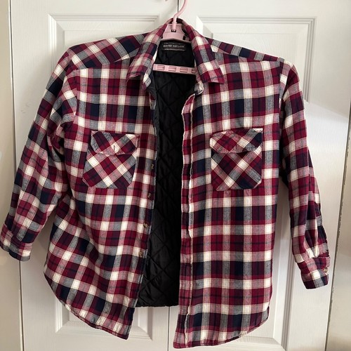 David Taylor Red Navy White Plaid Quilted Lined Shirt Jacket Shacket Large READ - Picture 2 of 11