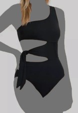  124 La Blanca Women's Black Island Goddess Cutout One Piece Swimsuit Size 8