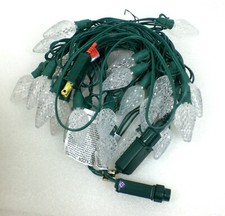 26 LED C-9 White Lights Green Wire 17.5 feet of lights Faceted Bulbs  3