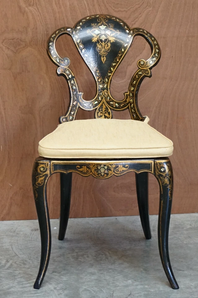 STAMPED CIRCA 1815 JENNENS & BETTRIDGE EBONSIED MOTHER OF PEARL REGENCY CHAIR - Image 3 of 4