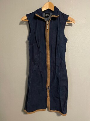 Vintage Karl Kani Womens Dress Medium Blue Denim Full Zip Clubwear Rave 90s Y2K