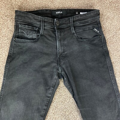 Mens Replay M914Y ANBASS Jeans W32 L31 Stretch Slim Tapered Black