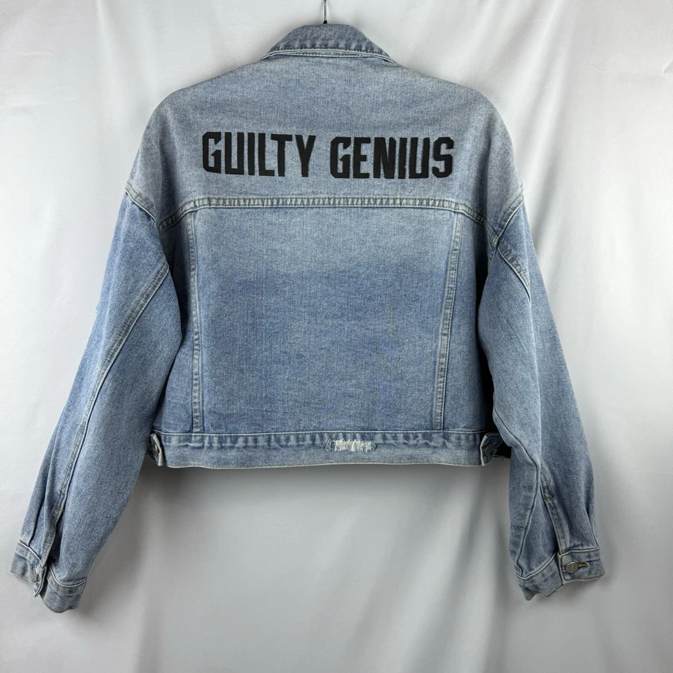 Chaqueta de mezclilla recortada para mujer talla pequeña diseñador Guilty Genius pintada bordada Foto 2 de 4