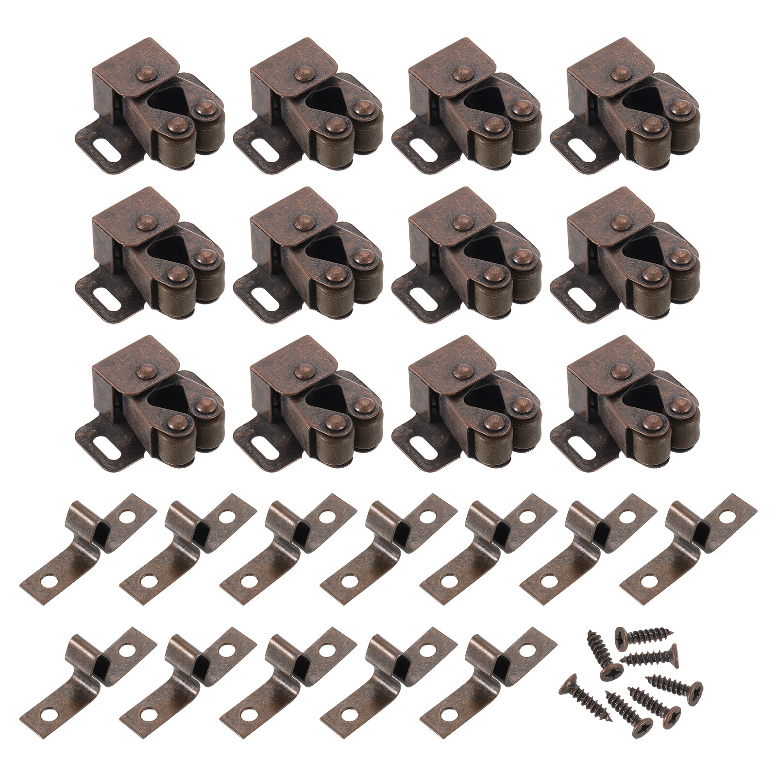 12Pcs Cabinet Latch Double Roller Catch for Cabinet Closet Door, Red Bronze
