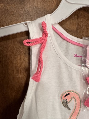 Tommy Bahama Flamingo Top & Striped Shorts Set w/ Hair Bows Girls M 7/8 Pink NEW - Picture 12 of 17