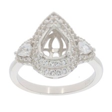 Sterling Silver Semi Mount Ring Setting Pear PE 9X7mm Double Halo