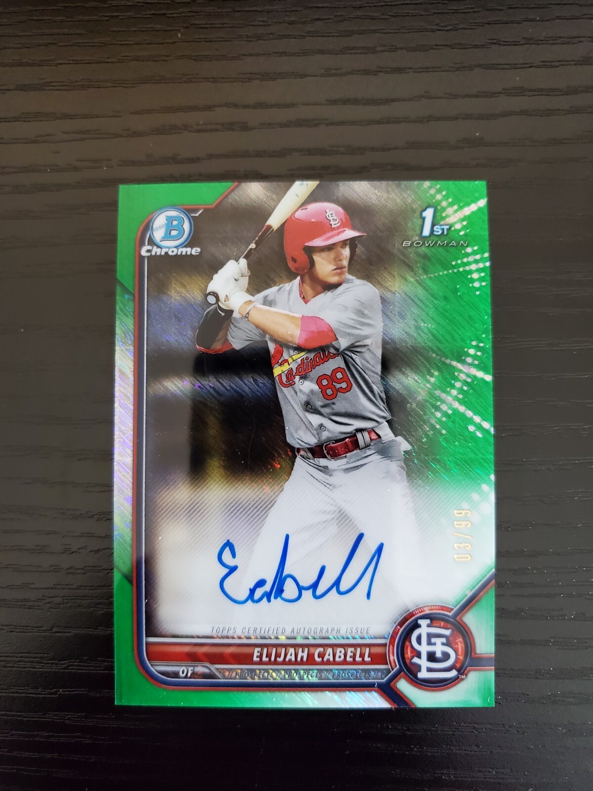Elijah Cabell - 2022 Bowman Chrome Autograph 1st Prospect GREEN SHIMMER AUTO /99