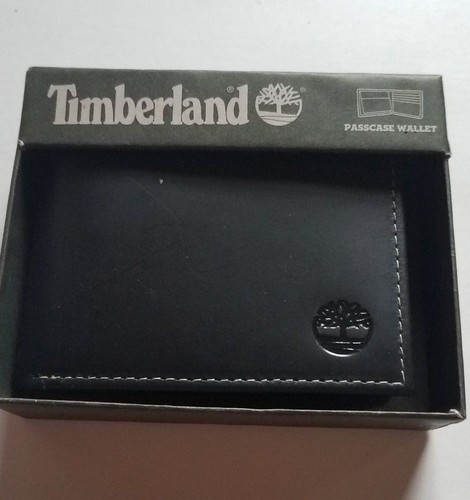 Timberland Men's Cloudy Genuine Leather Passcase Wallet Black | eBay