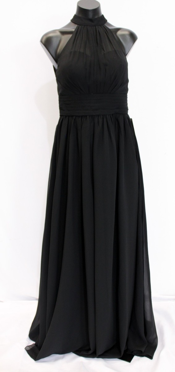 black bridesmaid dresses high neck A Line V Neck Backless High Slit Black Velvet Long Prom Dresses, Black –  Shiny Party main image 0