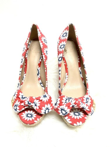 Tory Burch Dory Nantucket Peep Toe Espadrille Wedge 7M ($275) NEW - Picture 3 of 12