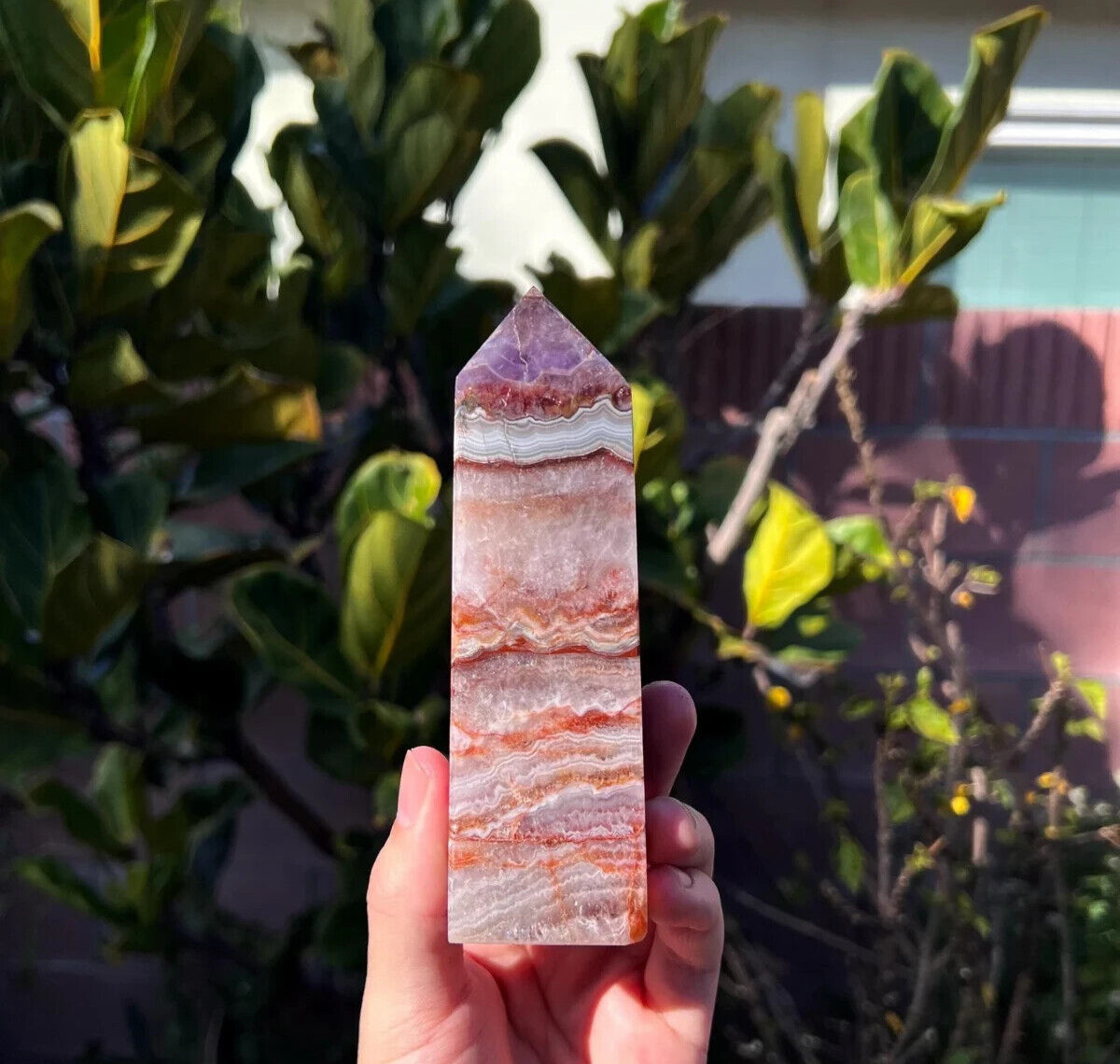 100%Natural Amethyst Lace Agate Tower Point Healing Crystal Obelisk Home Decor